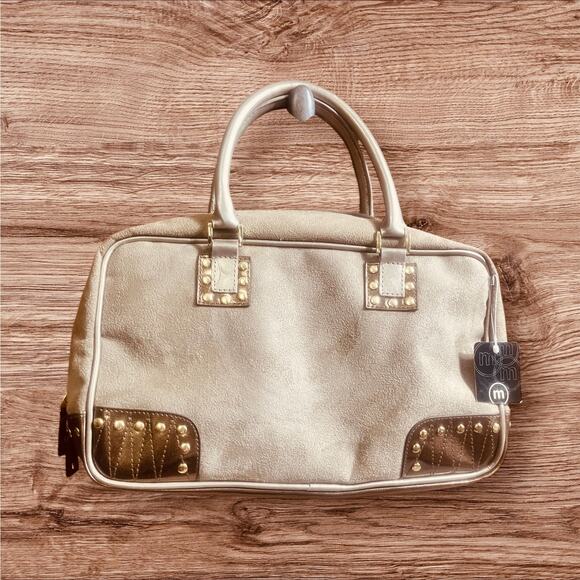 NWT Gray Faux Suede Bag with Bronze and Gray Faux Leather and Gold Studs - Picture 2 of 5